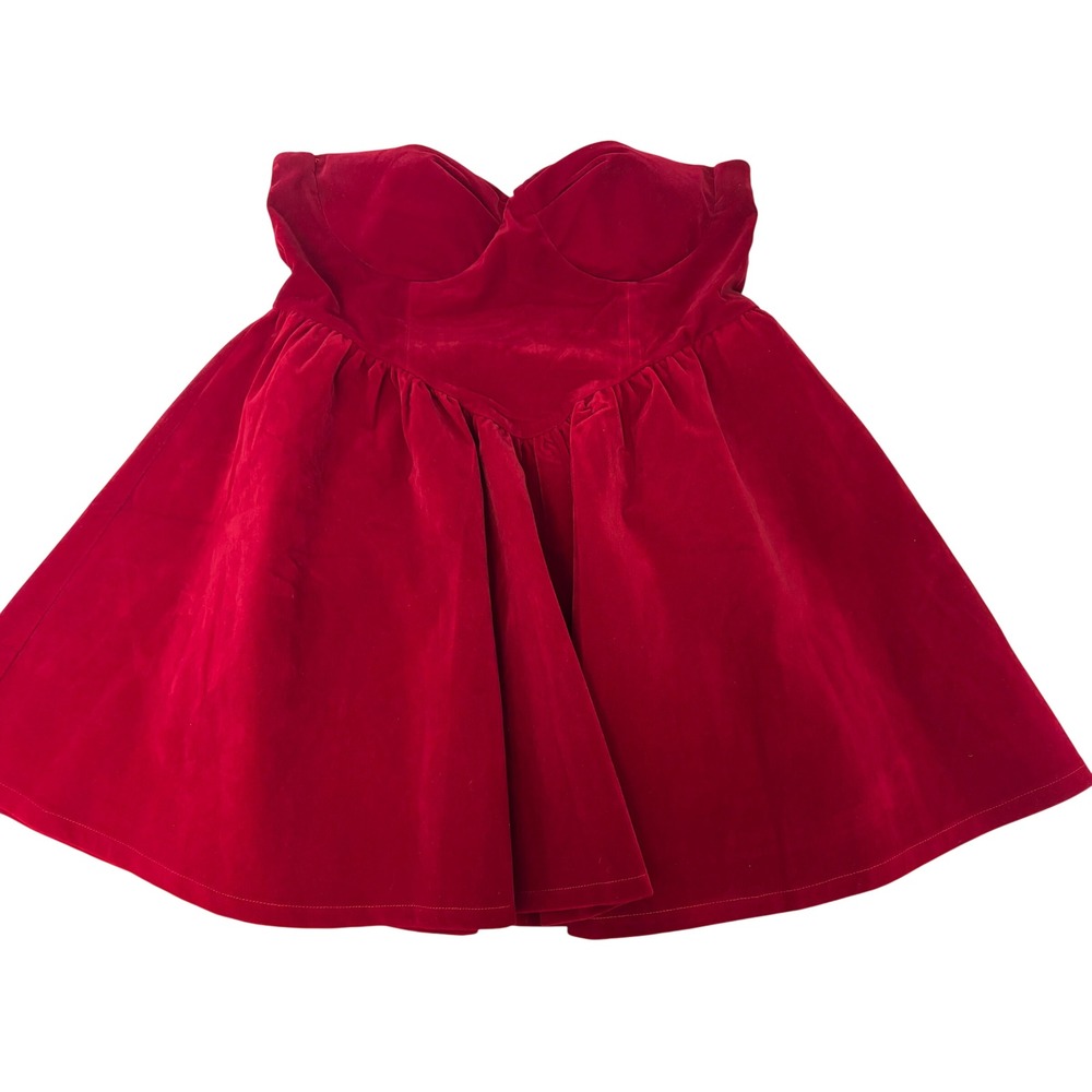 Red Velvet Mini Dress 1X Party Holiday Excellent Strapless Fit Flare Sexy